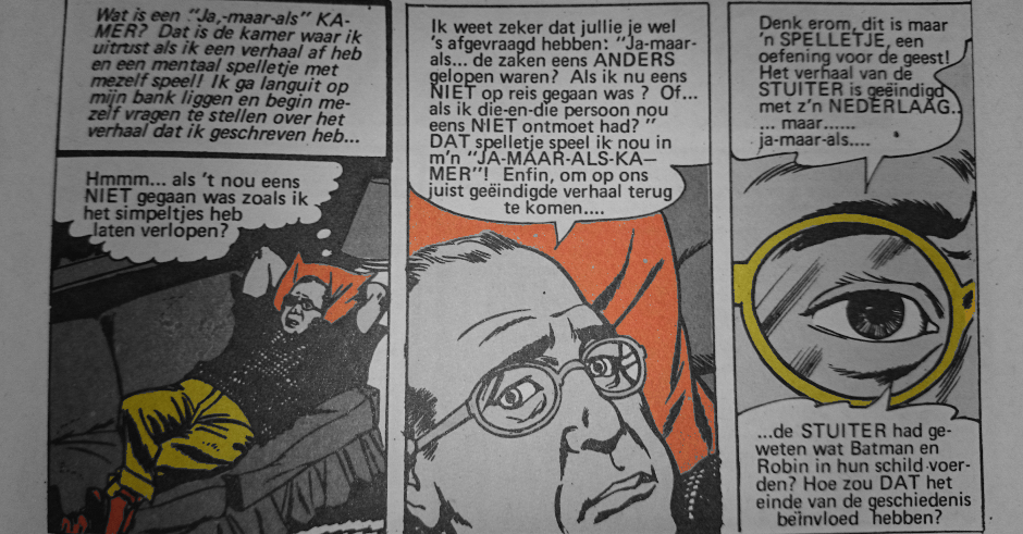De schrijver van Batman in zijn 'ja-maar-als-kamer'. fragment uit: "De vreemde dood van Batman", Batman Album, 1970.